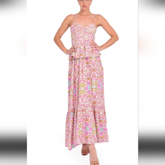 Misa Los Angeles Dresses & Skirts - Misa Los Angeles Pink and Green Patterned Maxi Dress
